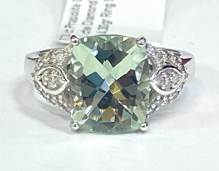 Prasiolite Diamond 14K White Gold Ring