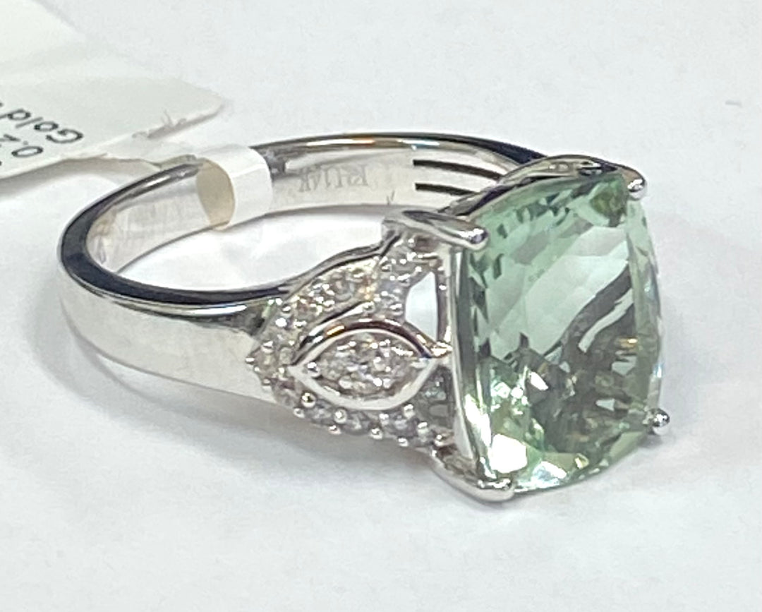 Prasiolite Diamond 14K White Gold Ring