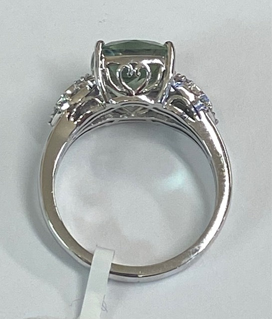 Prasiolite Diamond 14K White Gold Ring