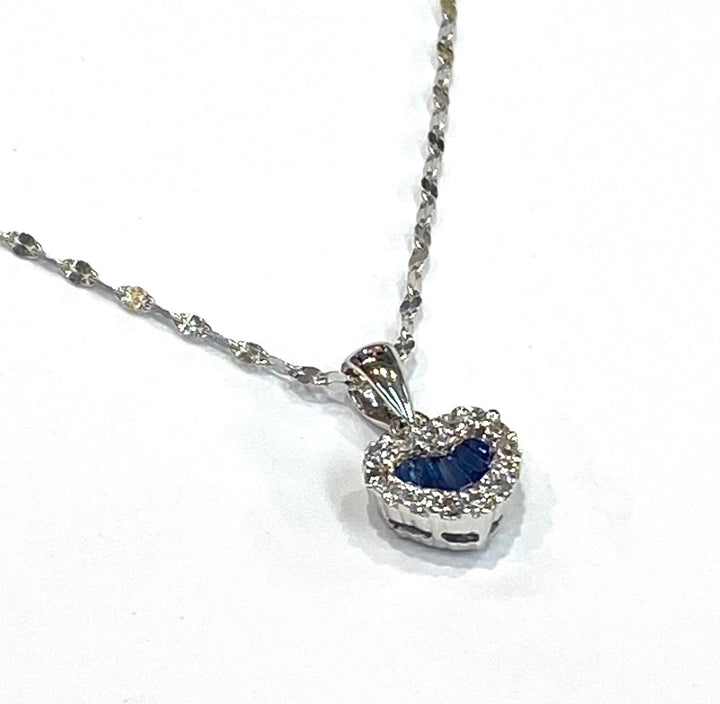 Sapphire Diamond 14K White Gold Heart Shaped Pendant