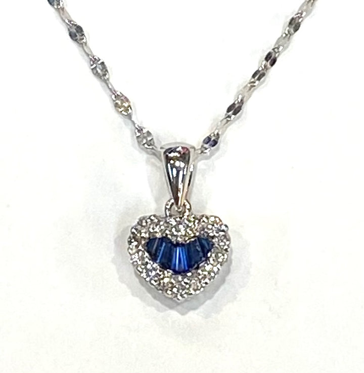 Sapphire Diamond 14K White Gold Heart Shaped Pendant