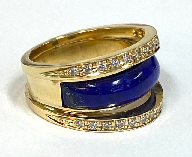 Lapis Diamond 18K Yellow Gold Dome Band Ring