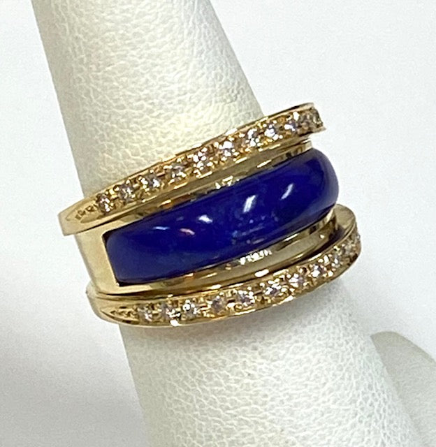 Lapis Diamond 18K Yellow Gold Dome Band Ring