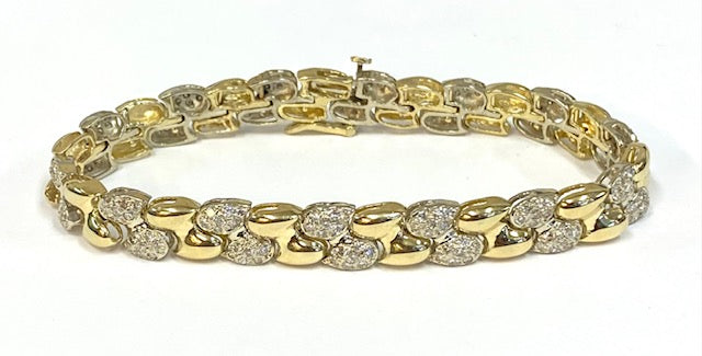 Diamond 14K Two Tone Link Style Bracelet