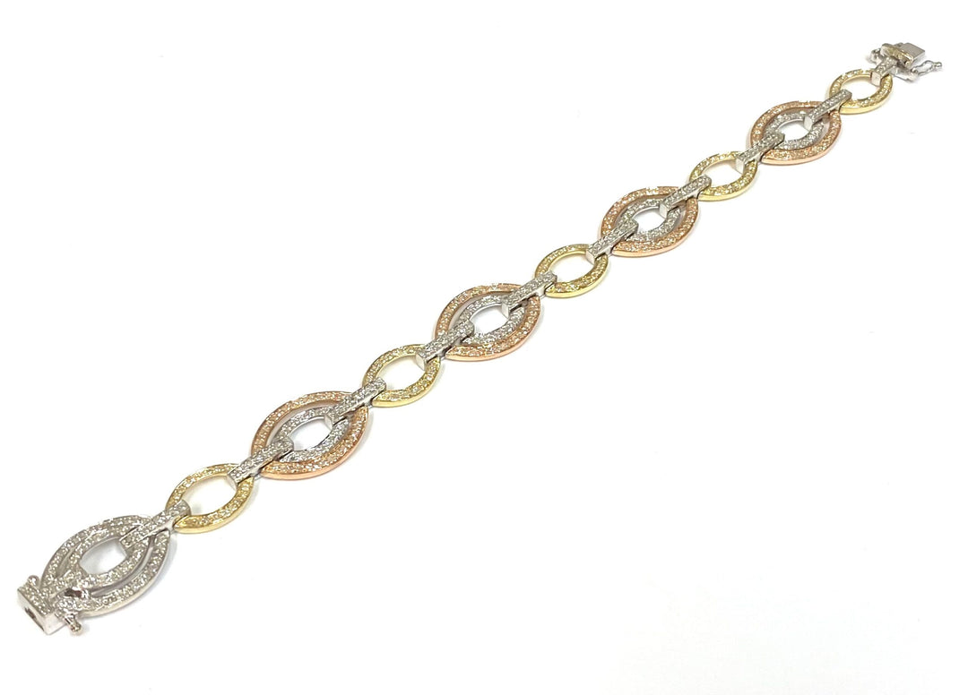 Diamond 14K Tri Color Gold Link Bracelet