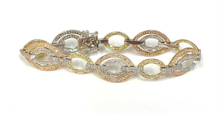 Diamond 14K Tri Color Gold Link Bracelet