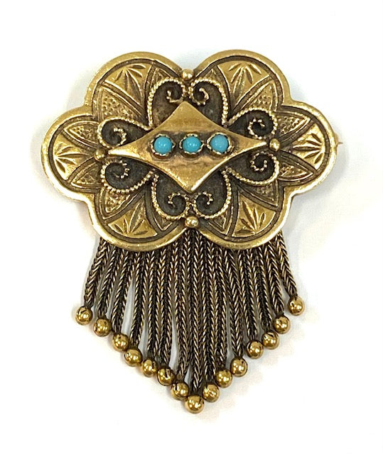 Victorian Turquoise 14K YG Pendant & Brooch