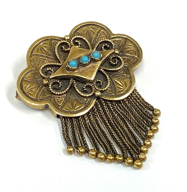 Victorian Turquoise 14K YG Pendant & Brooch