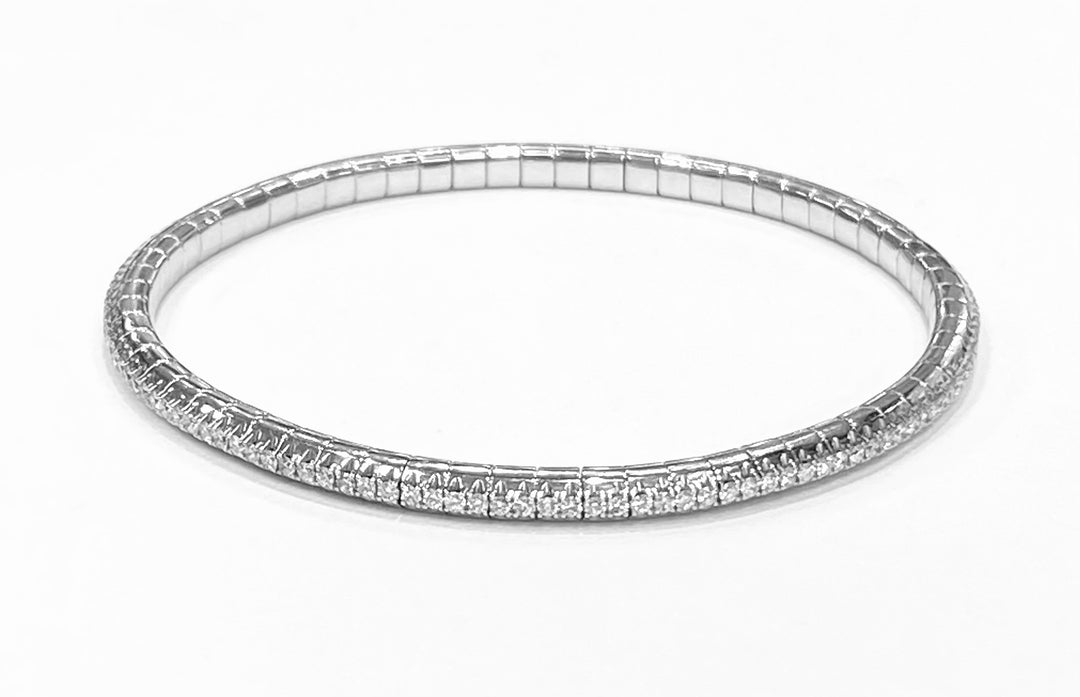 Diamond 14K White Gold Flexible Stretch Bangle Bracelet