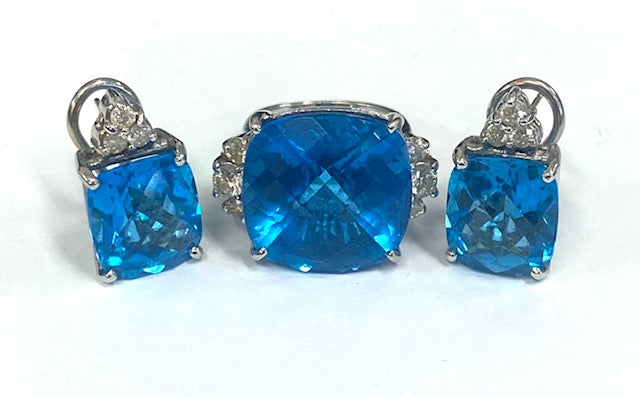 London Blue Topaz Diamond 14K White Gold Suite