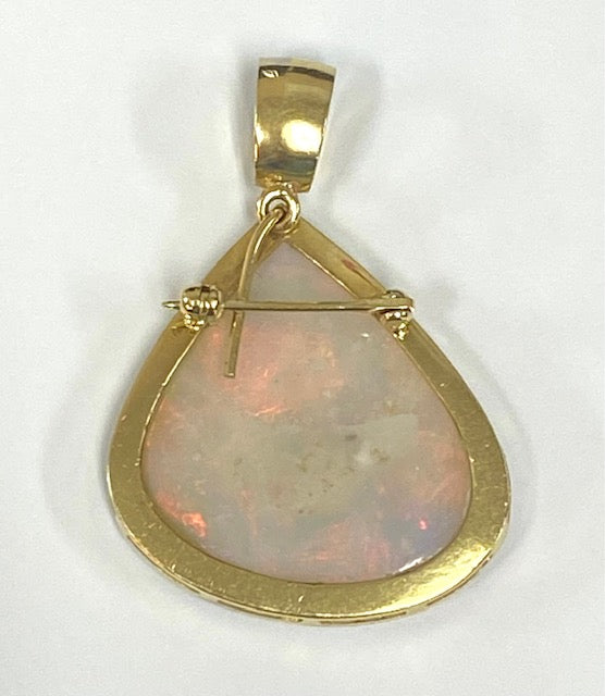 Fire Opal Diamond 18K Yellow Gold Pendant/Brooch