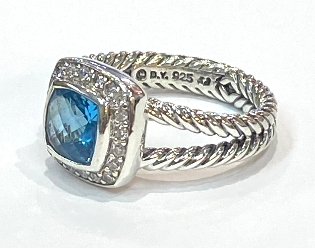 David Yurman Petite Albion Blue Topaz Diamond SS Ring