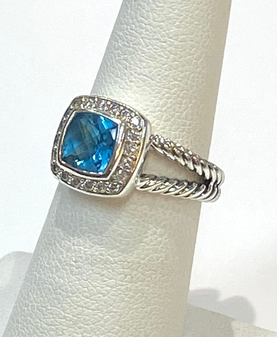 David Yurman Petite Albion Blue Topaz Diamond SS Ring