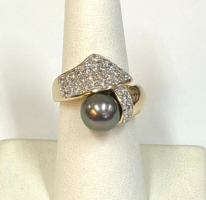 Black Tahitian Pearl Diamond 14K White Gold Ring