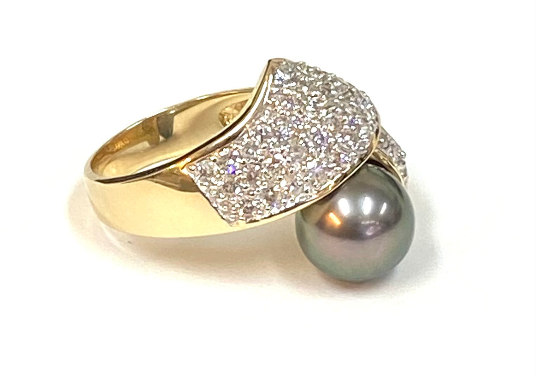 Black Tahitian Pearl Diamond 14K White Gold Ring