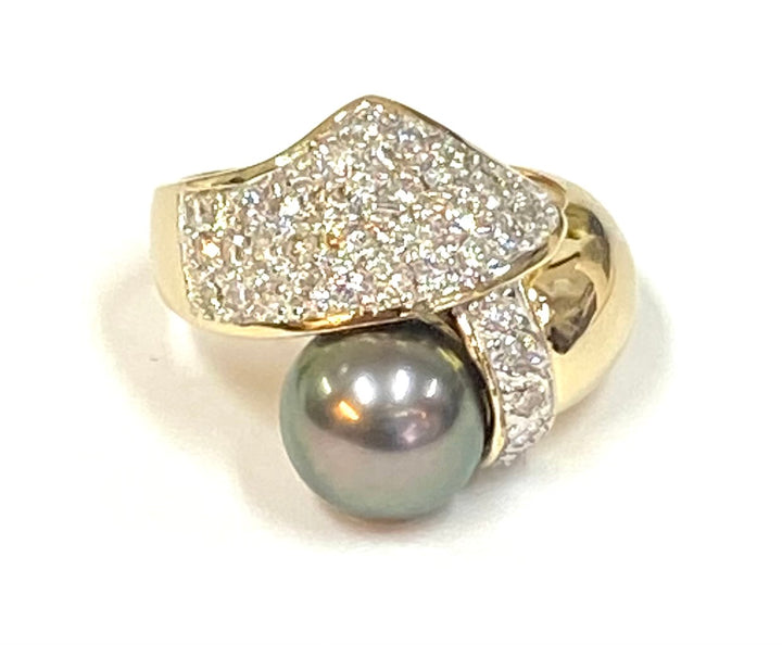 Black Tahitian Pearl Diamond 14K White Gold Ring