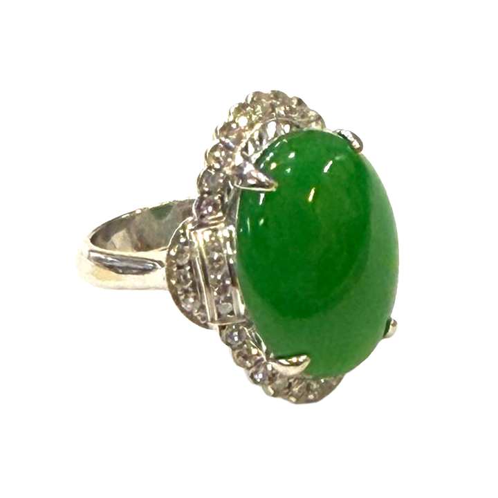 Jadeite Diamond 18K White Gold Ring