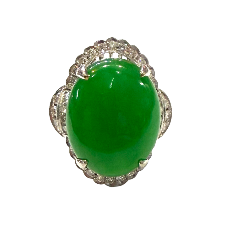 Jadeite Diamond 18K White Gold Ring
