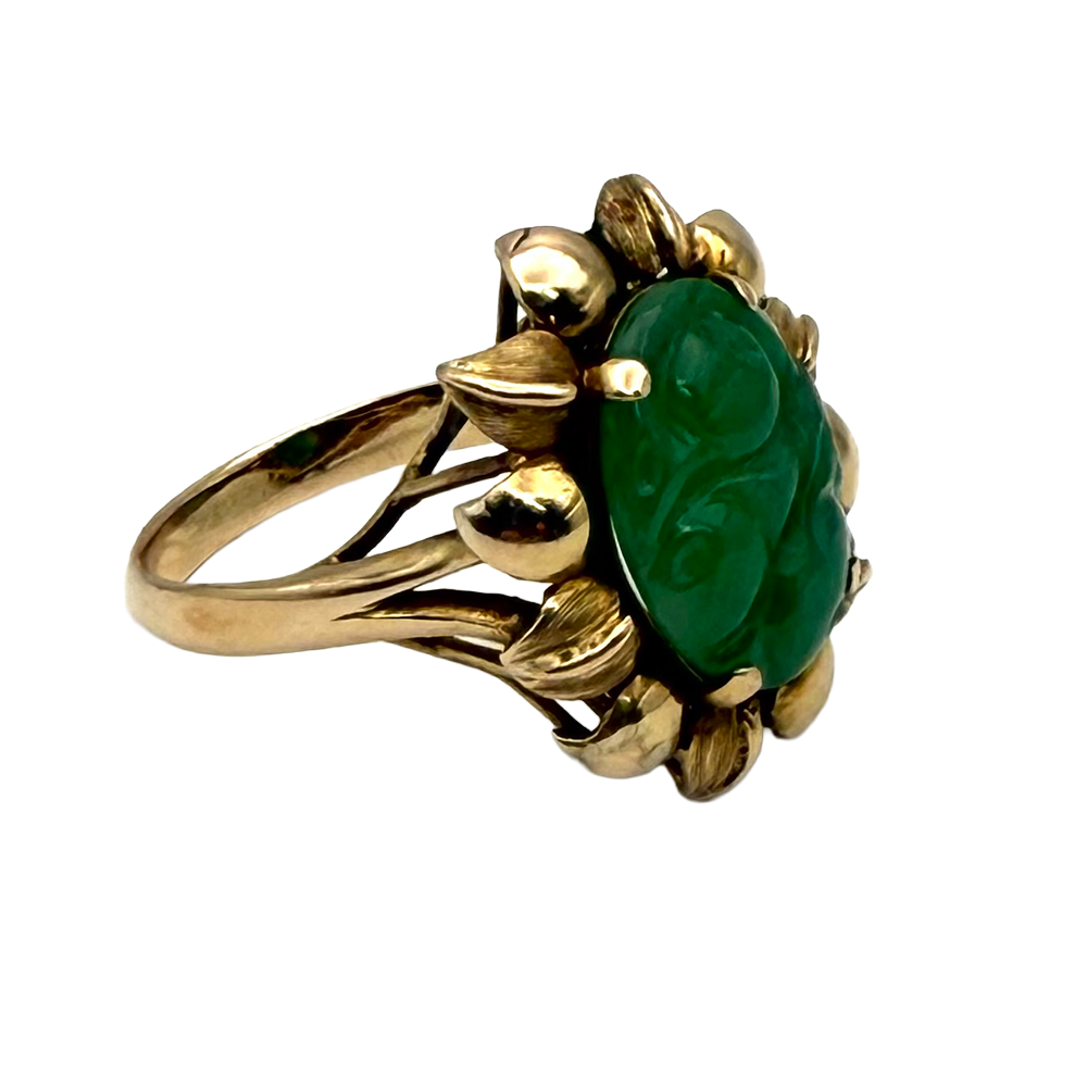 Vintage Carved Jadeite 12K Yellow Gold Ring