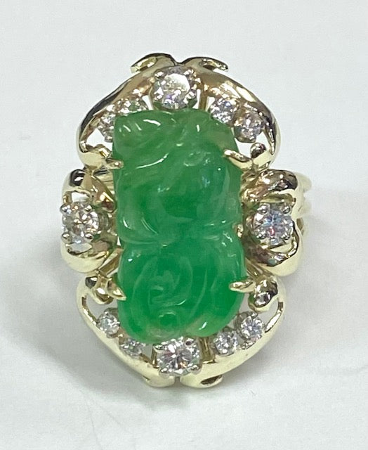 Jadeite Diamond 14K Yellow Gold Ring