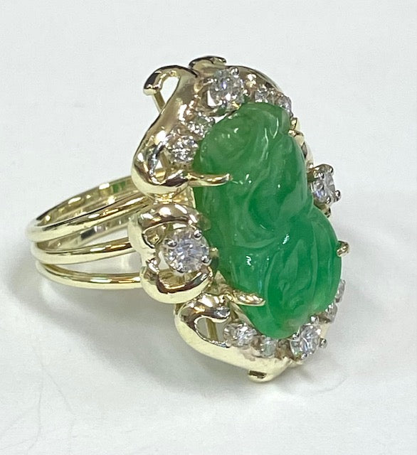 Jadeite Diamond 14K Yellow Gold Ring