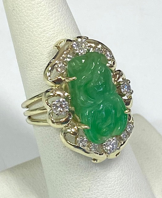 Jadeite Diamond 14K Yellow Gold Ring