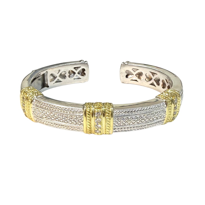 Judith Ripka 18K YG & Sterling Silver Hinged Cuff Bracelet