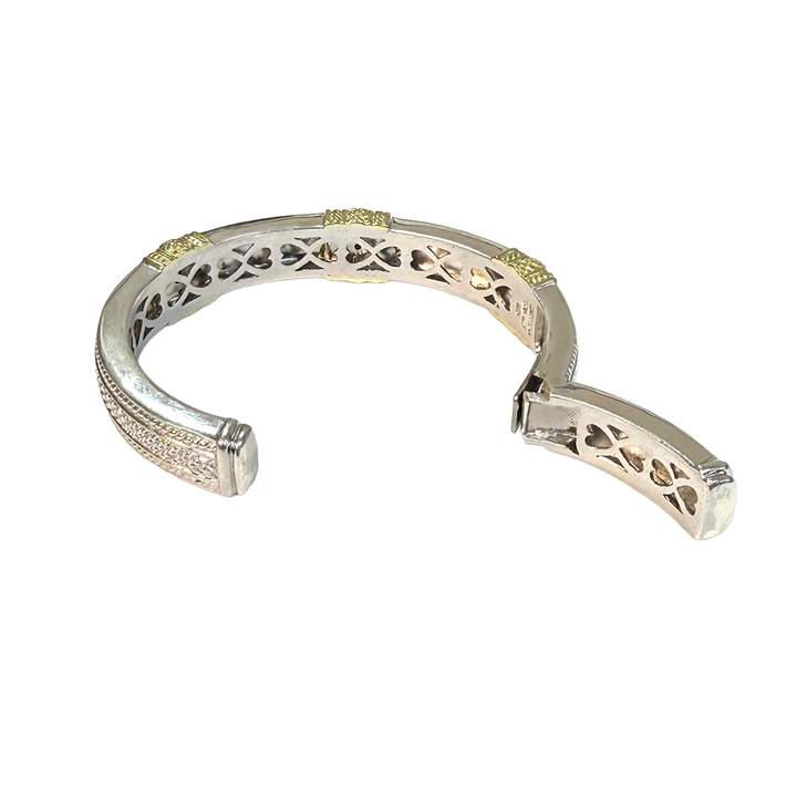 Judith Ripka 18K YG & Sterling Silver Hinged Cuff Bracelet