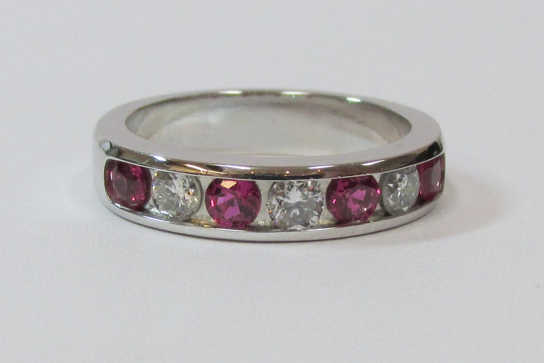 Lady’s Ruby Diamond 14K White Gold Band Ring