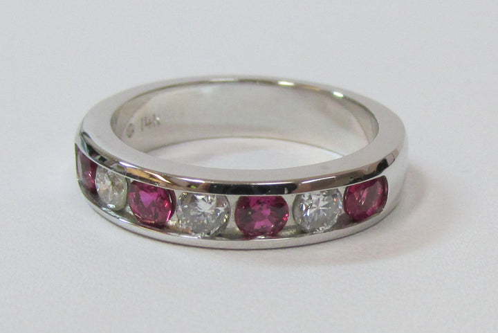 Lady’s Ruby Diamond 14K White Gold Band Ring
