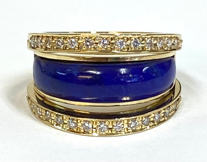 Lapis Diamond 18K Yellow Gold Dome Band Ring