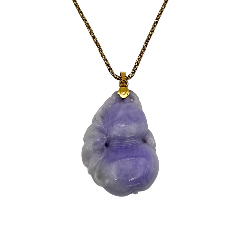 Carved Lavender Jade 14K YG Pendent & Chain