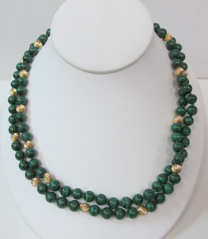 Malacite 14K Yellow Gold Bead Necklace