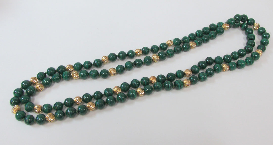 Malacite 14K Yellow Gold Bead Necklace