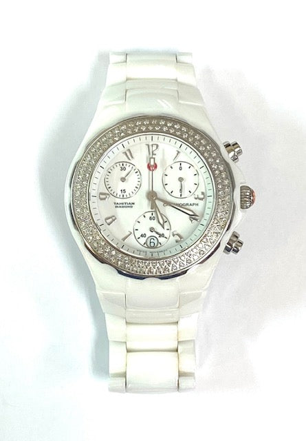 Michele Tahitian Diamond White Ceramic Chronograph Wristwatch