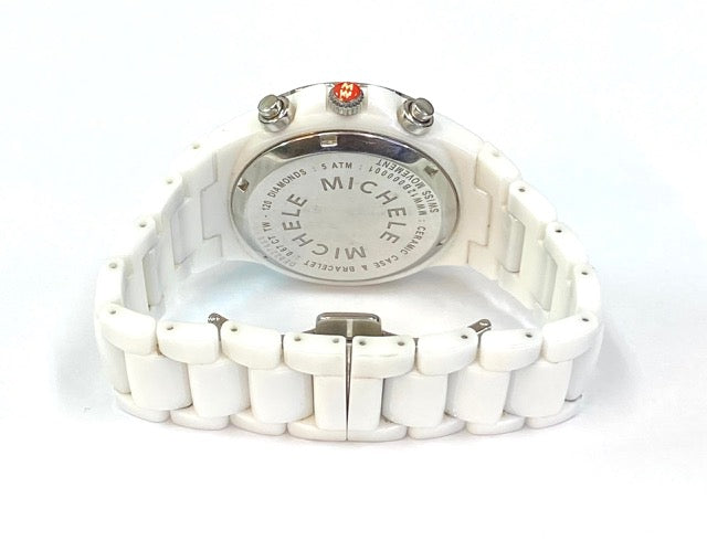 Michele Tahitian Diamond White Ceramic Chronograph Wristwatch