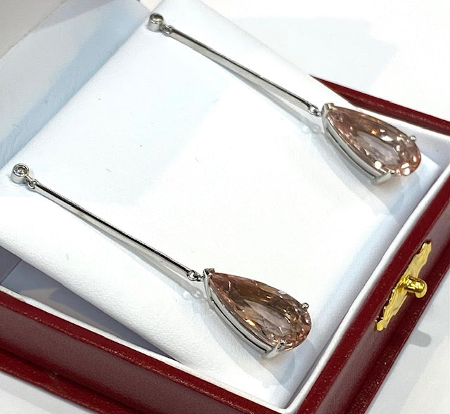 Morganite Diamond 14K White Gold Drop Earrings