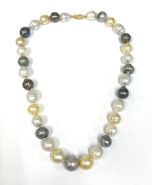 Multi Colored Baroque Pearl 14K Yellow Gold Necklace