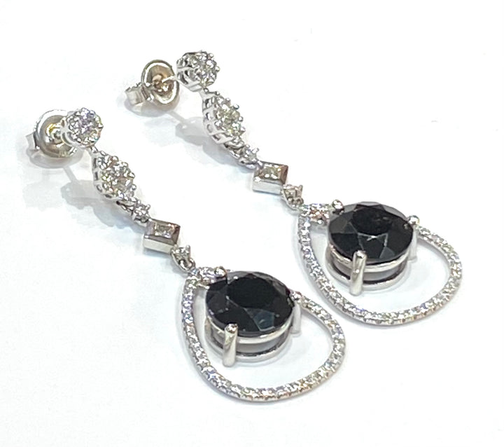 Onyx Diamond 14K White Gold Drop Earrings