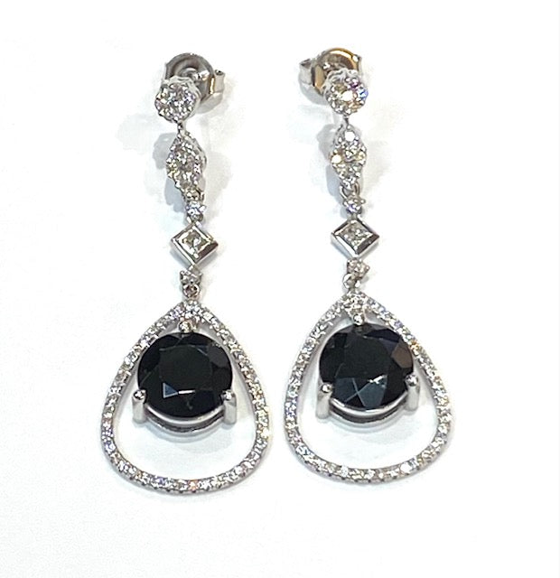 Onyx Diamond 14K White Gold Drop Earrings