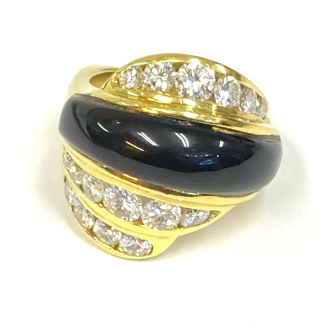 Onyx Diamond 18K Yellow Gold Custom Made Ring