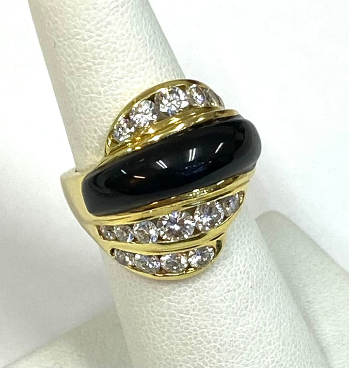 Onyx Diamond 18K Yellow Gold Custom Made Ring