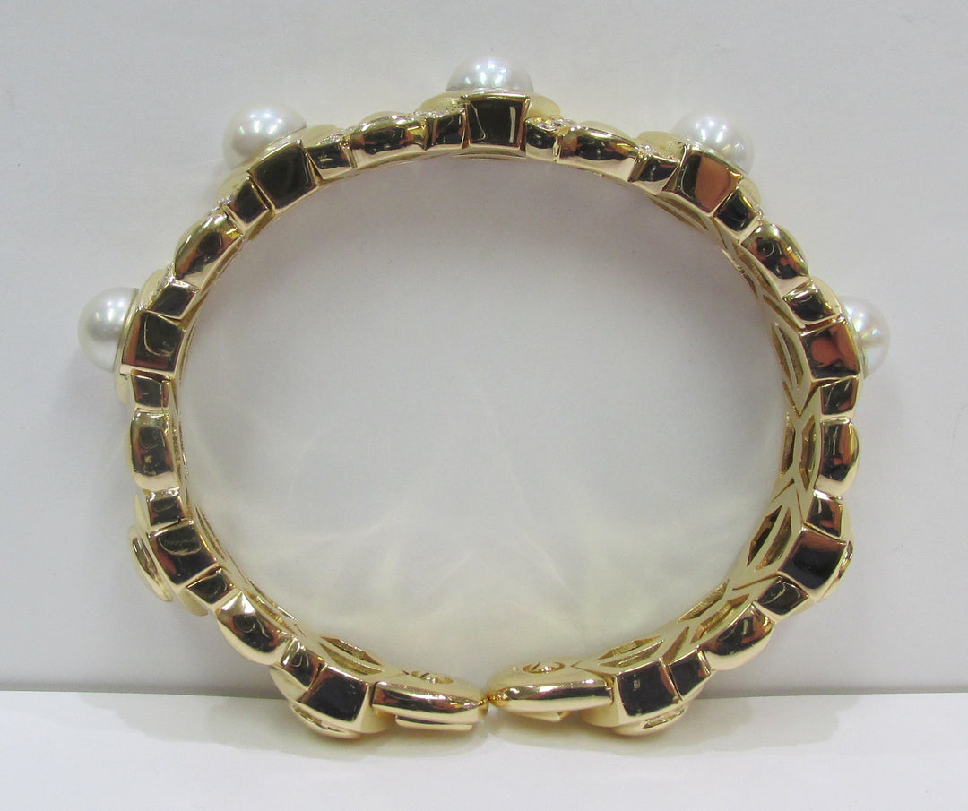 Pearl Diamond 18K Yellow Gold Cuff Bracelet