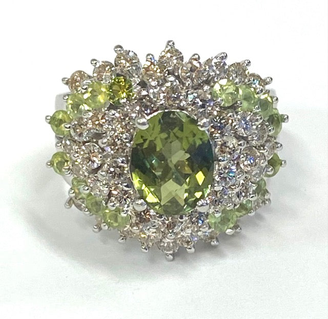 Peridot Diamond 14K White Gold Ring