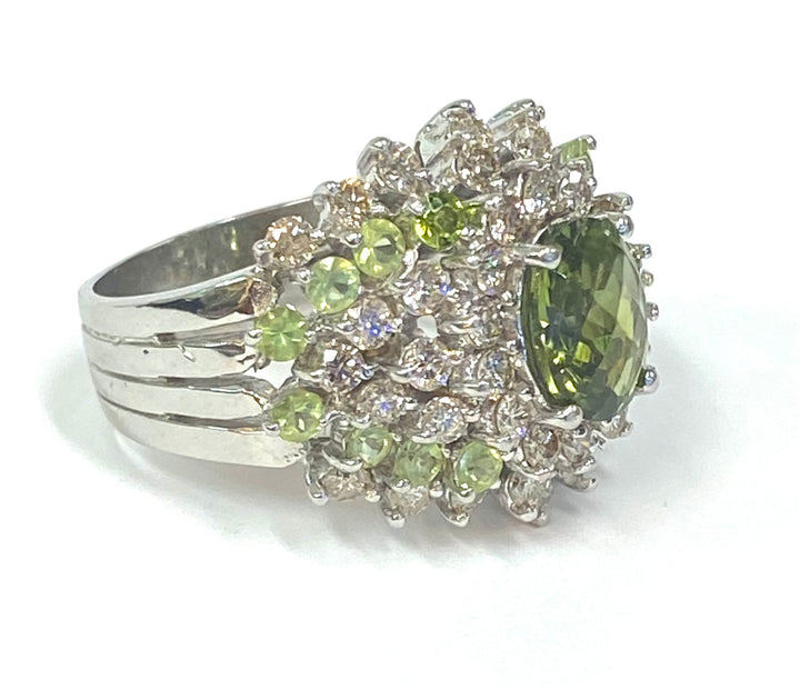 Peridot Diamond 14K White Gold Ring