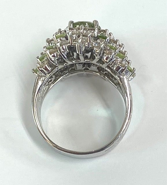 Peridot Diamond 14K White Gold Ring