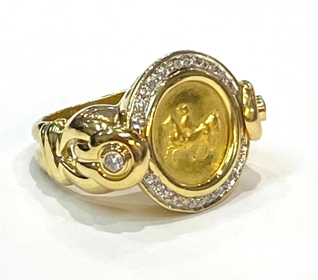 Petros & Takis Greek Diamond 24K & 18K Yellow Gold Horse Design Ring