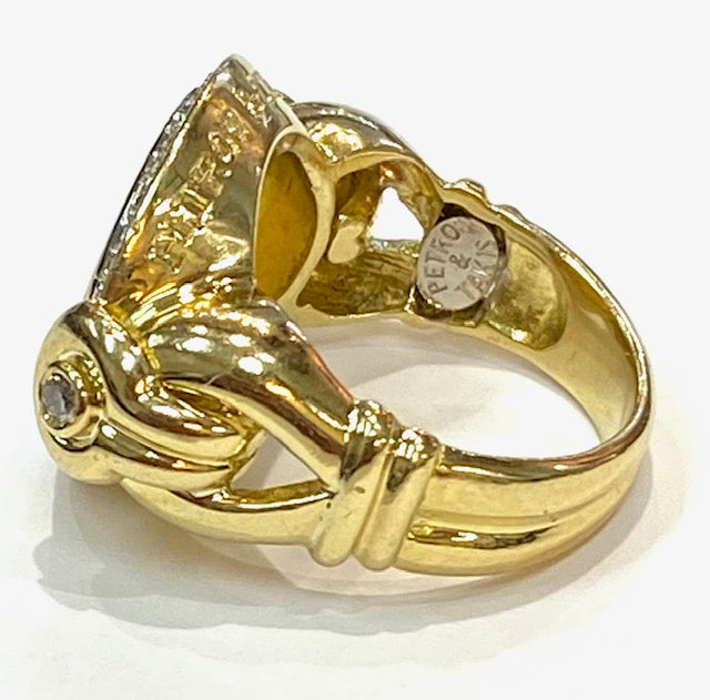 Petros & Takis Greek Diamond 24K & 18K Yellow Gold Horse Design Ring