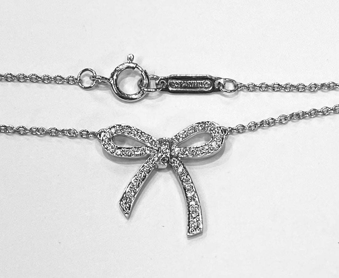 Tiffany & Co. Platinum Diamond Bow Pendant & Chain