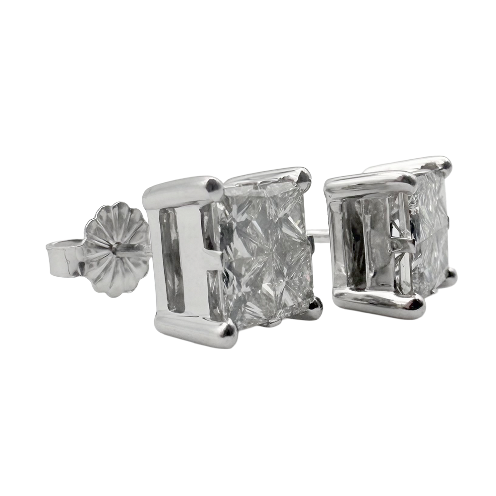 Princess Cut Diamond Cluster 14K WG Stud Earrings